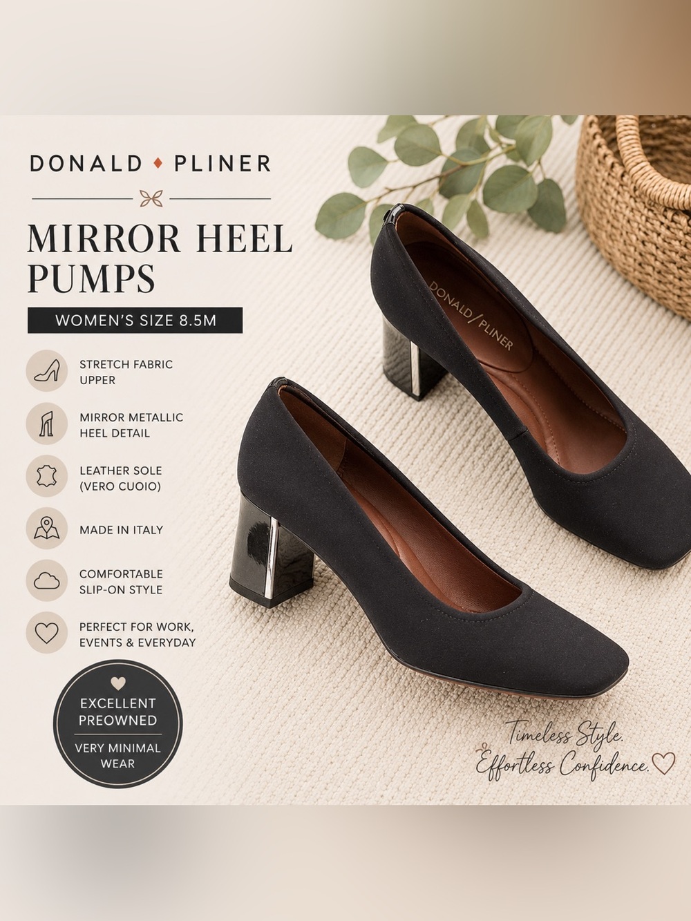 Donald Pliner Black Stretch Mirror Heel Pumps Size 8.5M Italy